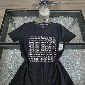 Karl Lagerfeld Black Tee with White and Silver Accents